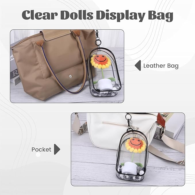 Clear Keychain Pouch, Keychain Figure Display Case for 17cm Doll, Waterproof Hanging Figure Display Bag with Keychains, Small Clear Makeup Zipper Pouches Bag Closure for Blind Box Dolls Collection