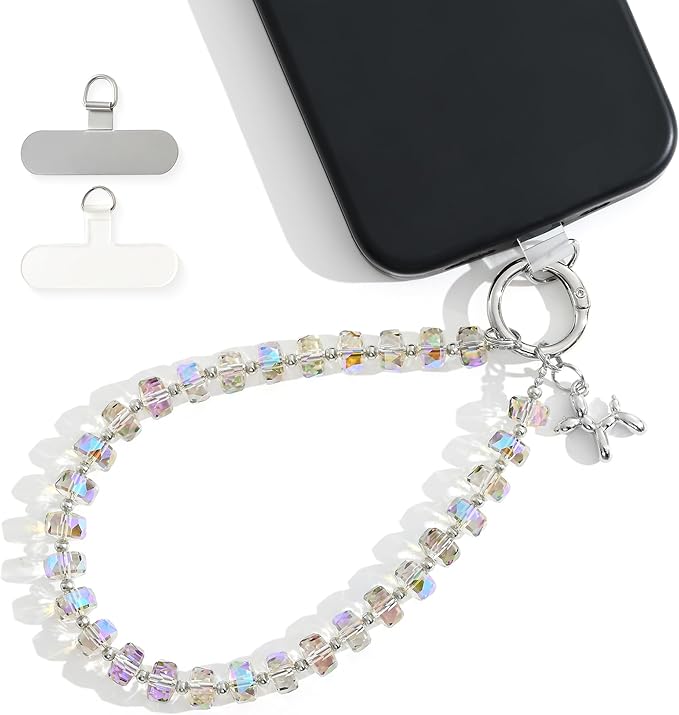 Crystal Phone Wrist Strap Phone Charm Chain Keychain Beaded Cellphone Lanyard with Tether Tab Hands-Free Wristlet Bracelet Wrist Grip Strap for Women, W-Light Purple