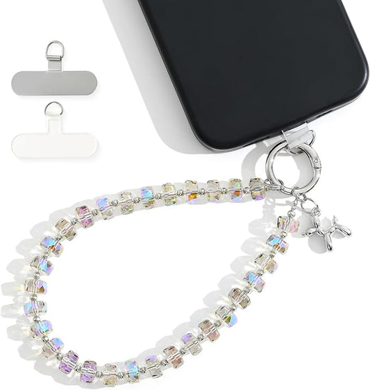 Crystal Phone Wrist Strap Phone Charm Chain Keychain Beaded Cellphone Lanyard with Tether Tab Hands-Free Wristlet Bracelet Wrist Grip Strap for Women, W-Light Purple