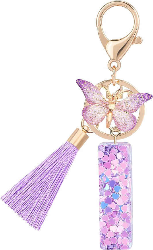 Initial letter Keychains for Women Girls Tassel Butterfly Cute Keychain for Wallet Backpack charm