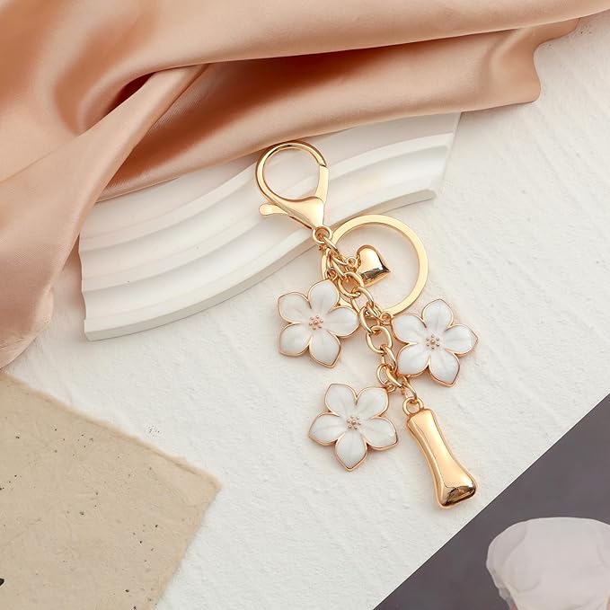 Snycler Bubble Initial Keychain Graceful Flower for bags car remote–A-Z Letter Charms for Women