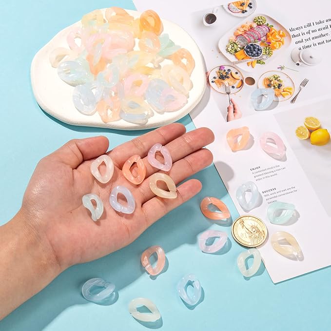 LiQunSweet 150Pcs 6 Colors Acrylic Open Linking Rings Quick Link Connectors for DIY Purse Eyeglass Pocket Chain Lanyard Trouser Phone Strap - 23x16.5mm