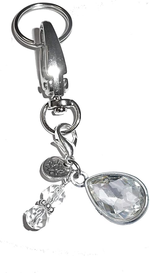 Hidden Hollow Beads Birthstone Charm Key Chain Ring, Women's Purse or Necklace Charm, Comes in a Gift Bag! (April)