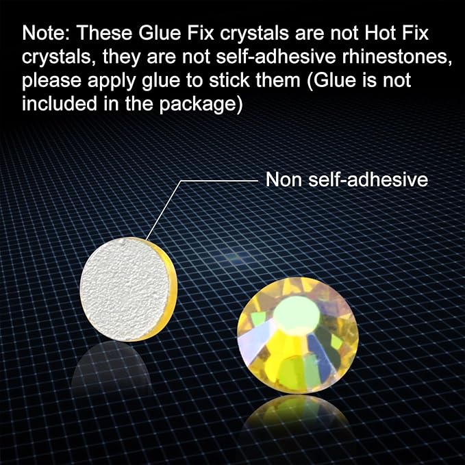 Jollin Glue Fix Crystal Flatback Rhinestones Glass Diamantes Gems for Nail Art Crafts Decorations Clothes Shoes 7.2mm (ss34 288pcs, Lemon AB)