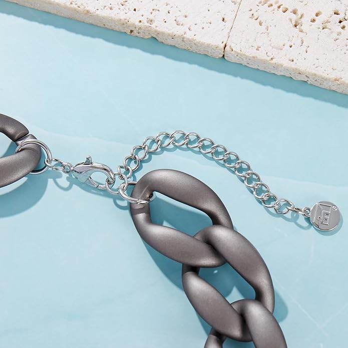 Firstmeet Chunky Acrylic Necklace Smooth Chain Link Cool Statement Choker Cuban Style Jewelry Gift for Women