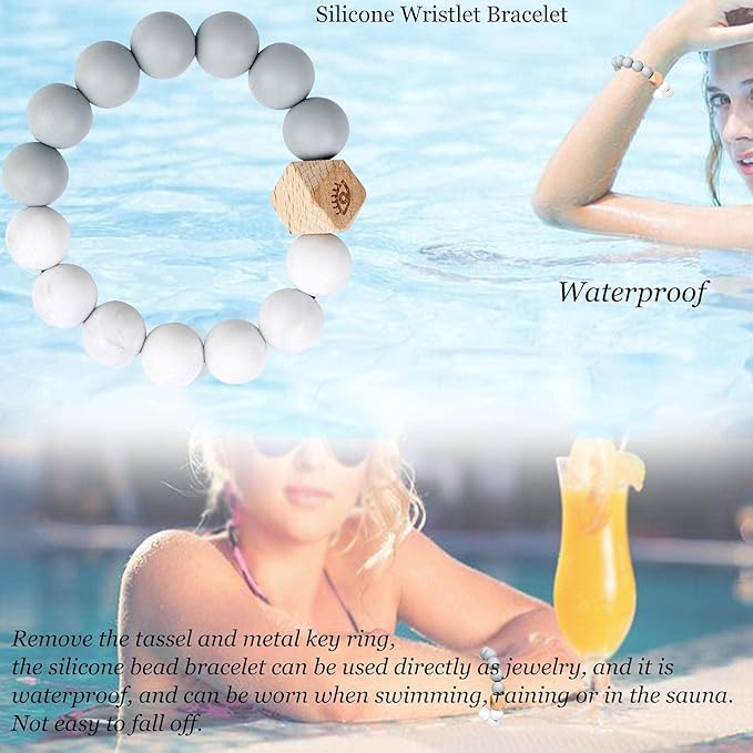 BIHRTC Key Ring Bracelet Car Keychain Holder Wristlet Silicone Women Beaded Bangle Chains