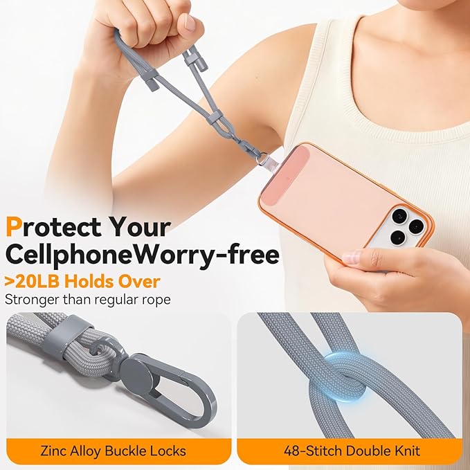 Phone Wrist Strap with 2 Phone Tether Tab, 2 Pack Adjustable Anti-Theft Cell Phone Lanyard for Travel & Outdoors