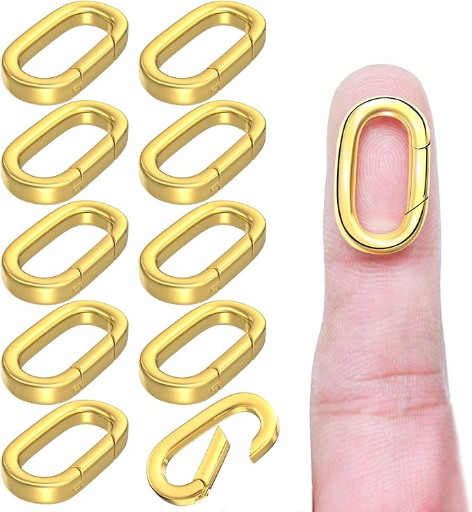 10Pcs Oval Clasp Carabiner Necklace Clasps and Closures, Spring Ring Clasp Pearl Necklace Enhancer Connector for Jewelry Bracelet Making
