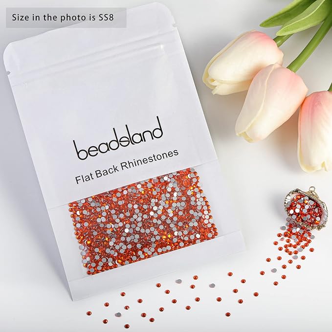 beadsland Flat Back Crystal Rhinestones Round Gems, Orange (2.3-2.5mm) SS8/1440pcs