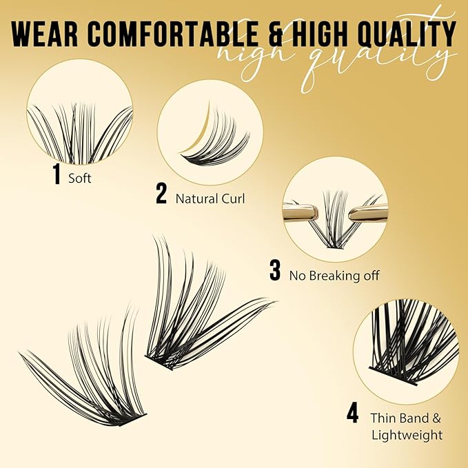 QUEWEL Lash Clusters 320Pcs Cluster Lashes 35D+45D C Curl Lash Cluster Eyelash Extensions Mix9-16mm Individual Eyelashes Clusters Wispy Lash Clusters Thin Band Soft to Use at Home(35D+45D C Mix9-16)