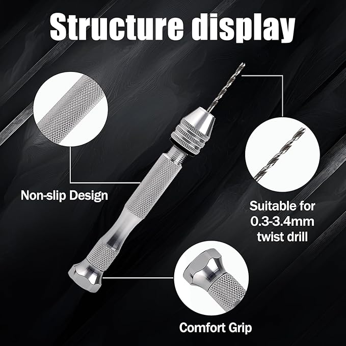 112 Pieces Precision Pin Vise Hand Drill Set Metal Manual Craft Drill Clamping with Micro Twist Bits for Jewelry, Wood, Manual Work DIY, Model Making TS/SDZKQ-01