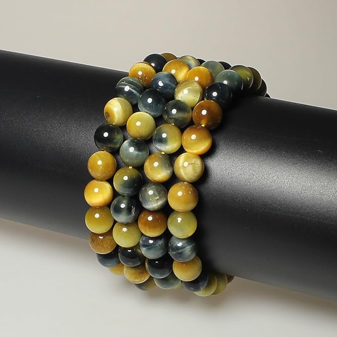 MJDCB Stone Beads 8mm 43pcs Round Yellow Blue Tiger's Eye Loose Gemstone Bead Charms for Jewelry Making Bracelet Necklace Earring Pendant