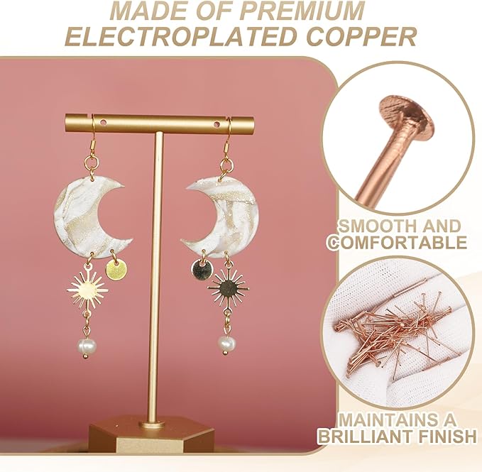 HARFINGTON 100pcs Flat Head Pins 0.63" 16mm Needles Bulk for Earring Pendant Necklace Bracelet Charm Jewelry Making Findings DIY Craft, Rose Gold