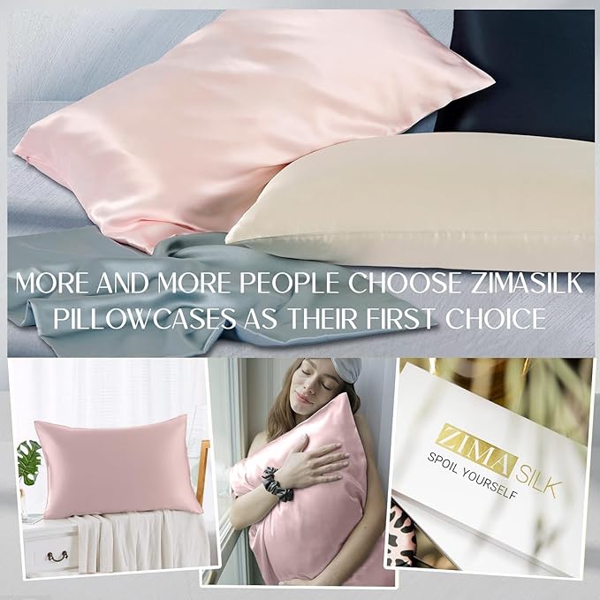ZIMASILK 100% Pure Mulberry Silk Pillowcase for Hair and Skin Health,Soft and Smooth,Both Sides Premium Grade 6A Silk,600 Thread Count,with Hidden Zipper,1pc (Queen 20''x30'',Pink)
