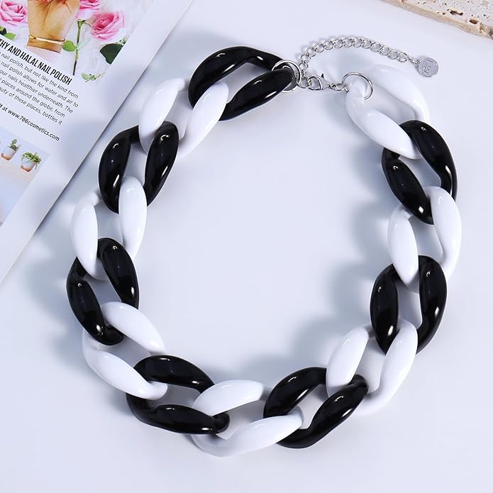 Firstmeet Chunky Acrylic Necklace Smooth Chain Link Cool Statement Choker Cuban Style Jewelry Gift for Women