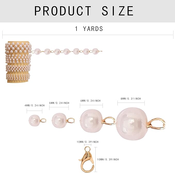 4 Yards Faux Pearl Chain, Gold Stainless Steel Chain Link with Lobster Clasps, for Jewelry Making Craft Supplies Findings (4mm, 5mm, 6mm, 8mm Pearls)