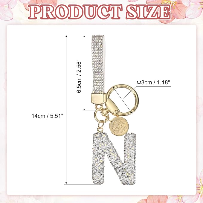 PATIKIL Initial Letter Keychain, Cute Sparkly Rhinestone Key Chain Alphabet Charm for Car Keys Handbags Purse
