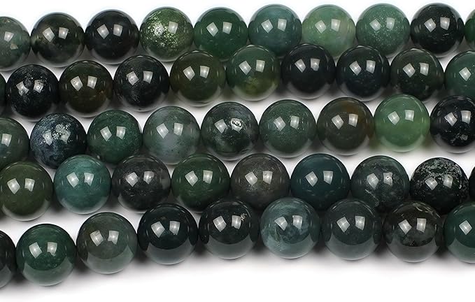 MJDCB Natural Moss Agate Round Crystal Energy Stone Beads Healing Power for Jewelry Making (8mm)