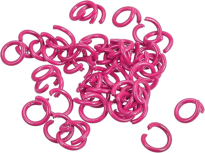 uxcell Open Jump Rings, 10mm Colorful O-Ring Connectors for DIY Crafts Jewelry Making, Carbon Steel, Rose Red, 100Pcs