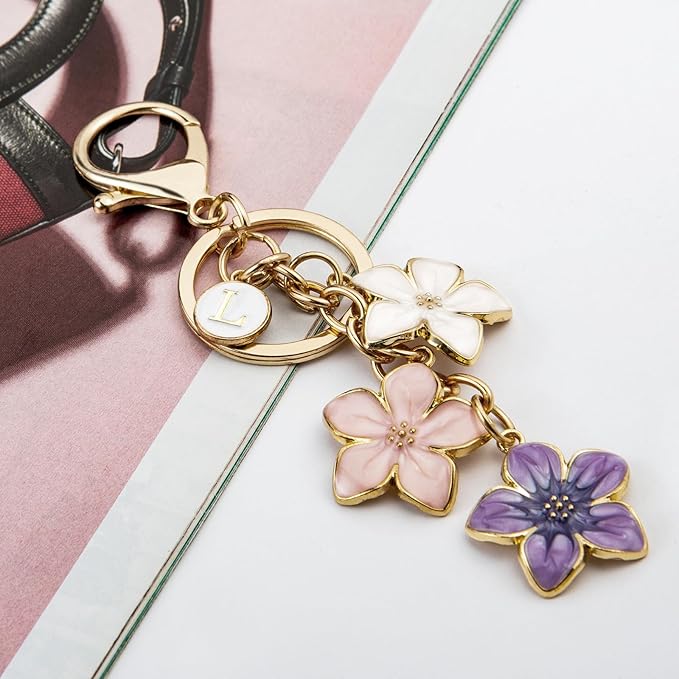 Cute Fashion Keychain Initial Letter Keys Charm Gifts for Women with Key Ring Purse Charms for Handbags