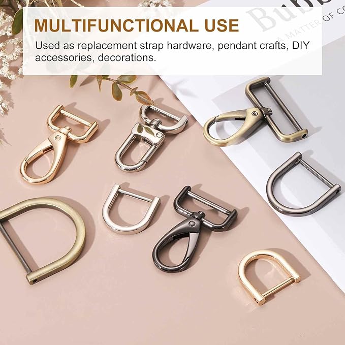 HARFINGTON 4pcs Detachable Snap Hook Swivel Clasp 3/4" (20mm) Zinc Alloy Lobster Claw Clasp with 4pcs D-Rings Screw in Shackle for Keychain Lanyard Purse DIY Purse Strap, Silver