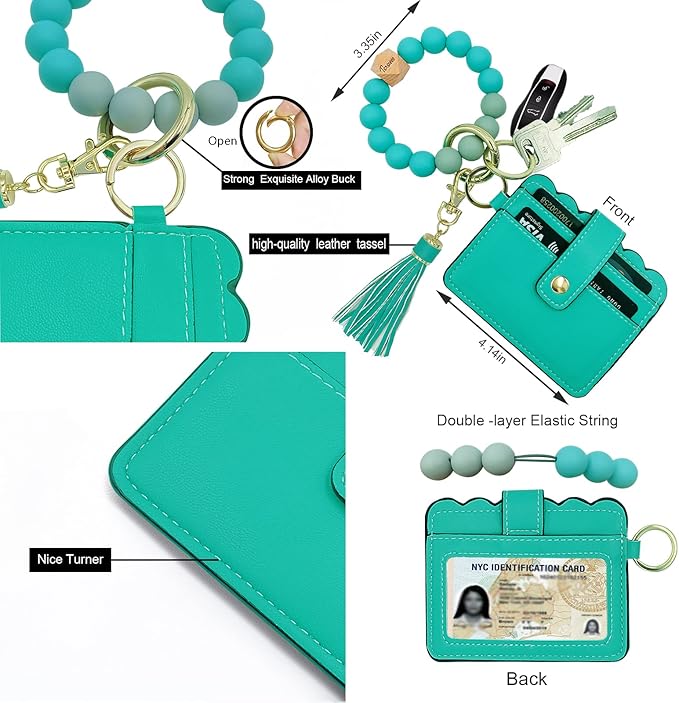 Keychain Wallet Wristlet Small Credit Card Holder Bracelet Key Chain Purse Bangle Tassel Beads Key Rings for Women