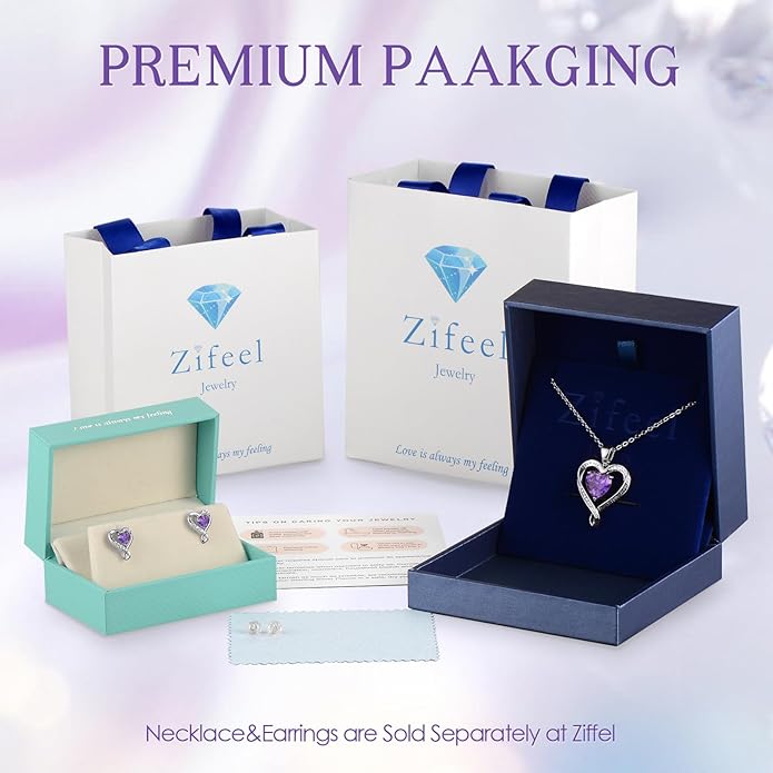 Zifeel Earrings for Women, S925 Sterling Silver Rose Gold Birthstone Heart Studs Earring for Girlfriend Wife, Anniversary Birthday Christmas Valentines Mothers Day Gifts Jewelry for Women Wife Her Mom
