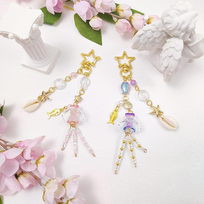 Y2K Aesthetic Keychains for Women Cute Flowers Star Cake Jellyfish Keychins Charms Kawaii Bag Purse Decor