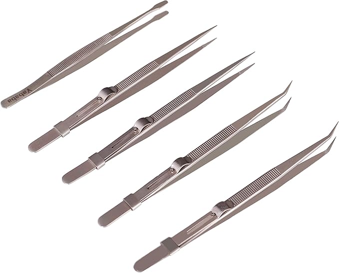 Tweezers, 5Pcs Precision Tweezers Set - Anti - Static Stainless Steel Tweezers for Electronics, Jewelry Making, Medical and Laboratory Work, Craft, Model Building, Soldering, Watch, Car Repair, Etc