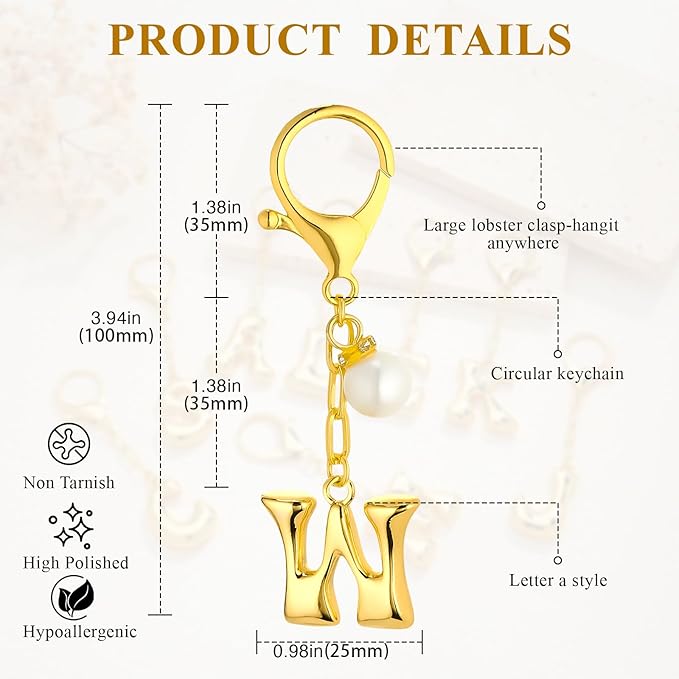 VICKHU Gold Plated Bubble Initial Letter Cute Keychain for Women Car Key Purse Decorative Keyring Handbag Charms Fashion
