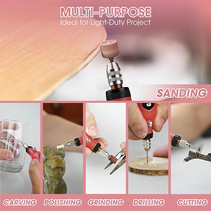 GONANZA Mini Cordless Rotary Tool Kit - 5-Speed with LED Light, Includes 78 Accessories, 3.7V Type-C Rechargeable, Ideal for Grinding, Polishing, Cutting, Engraving, Drilling, and DIY Crafts (Pink)