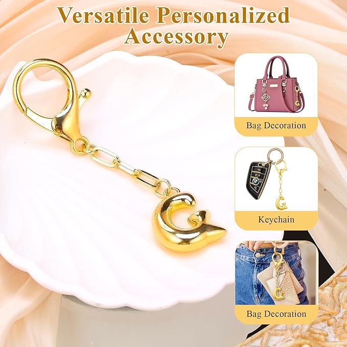 VICKHU Gold Plated Bubble Initial Letter Cute Keychain for Women Car Key Purse Decorative Keyring Handbag Charms Fashion