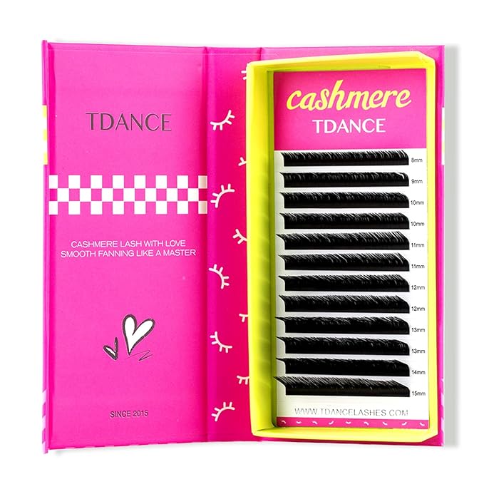 TDANCE Cashmere Lash Extensions Super Matte Black Volume Lash Extension C CC D DD B J L Curl 0.03-0.2mm Thickness Classic Lash Extensions Eyelash Extensions Professional Salon Use(0.03-M,8-15mm)