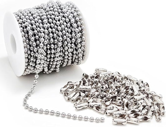 55 Feet Stainless Steel Ball Chain with 100 Connectors – 4.5mm Bead Chain Roll for Dog Tags, Necklaces for Men, Jewelry Making, Keychains, DIY Crafts