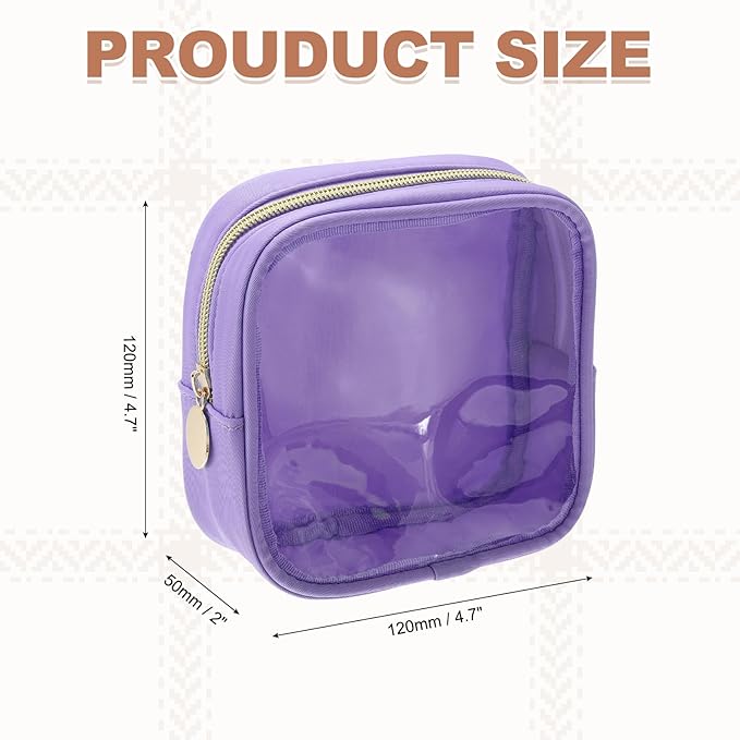 uxcell Clear Makeup Bag Small Cosmetic Bag Case Transparent Toiletry Organizer with Zipper, Portable Makeup Pouch for Daily Use Travel, Mini, Lavender