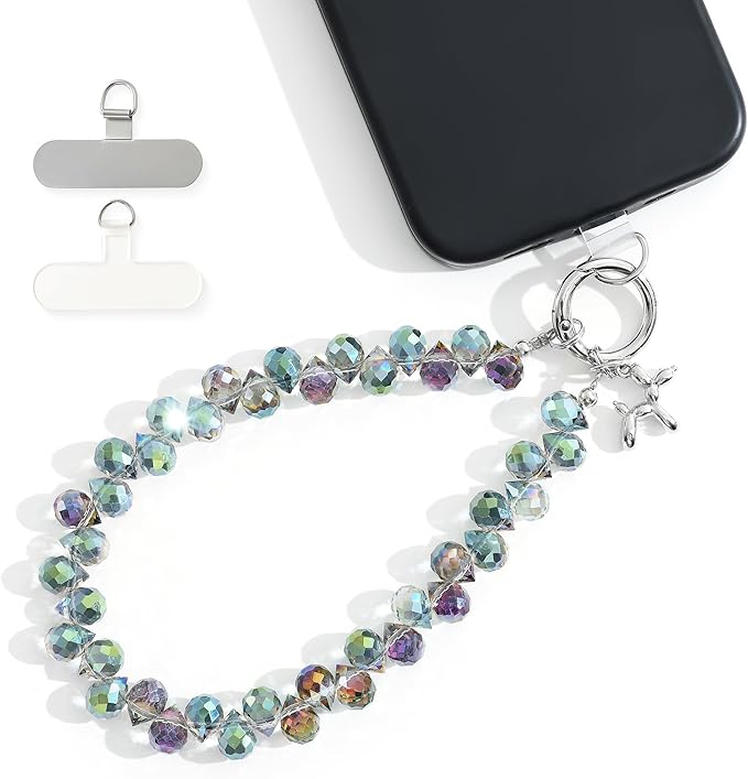 Crystal Phone Wrist Strap Phone Charm Chain Keychain Beaded Cellphone Lanyard with Tether Tab Hands-Free Wristlet Bracelet Wrist Grip Strap for Women, D-Dark Purple