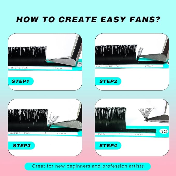VAVALASH Cashmere Easy Fan Lashes 0.03 0.05 0.07 C/CC/D/DD Volume Lash Extensions 8MM-20MM Matte Black Self Fanning Eyelash Extensiones, Professional Supplies for Lash Artists (DD-0.03,12mm)