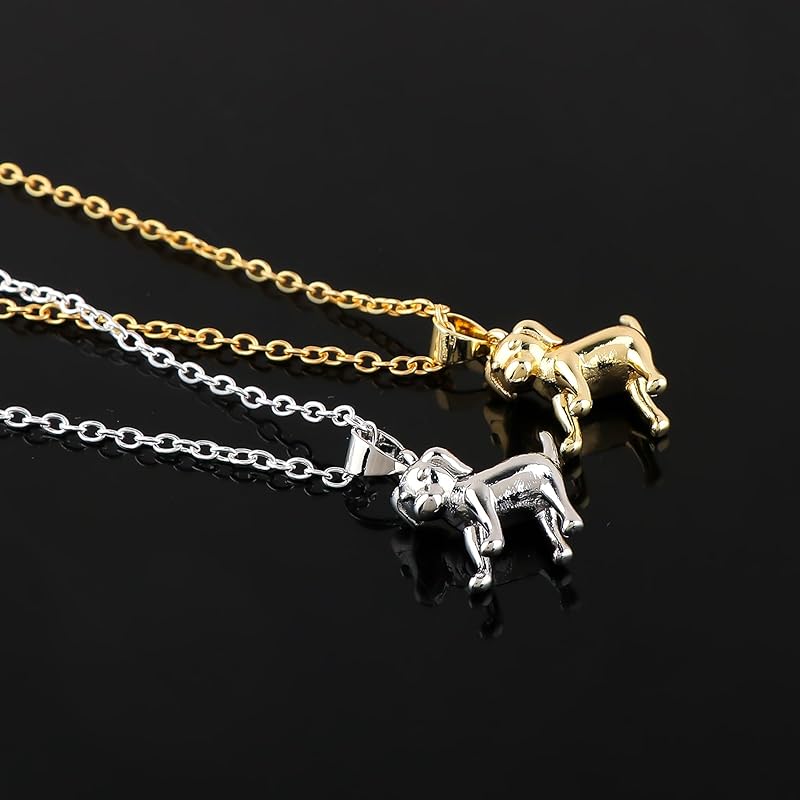 JOR Dog Charm Pendant Necklace, Loyalty Charm, Men and Women Unisex Jewelry, Dainty Gold & Silver Plated Combo Chain 18 inch (Pack of 2)