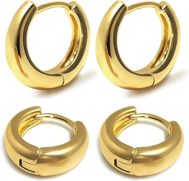 Gold Earrings for Women Trendy, Chunky Gold Huggie Stud Hoop Hypoallergenic Earrings, Jewelry Gifts for Best Friend