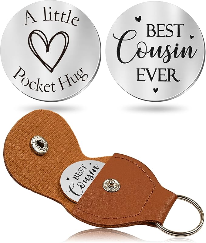 OUMILAN Pocket Hug Token Gifts for Men Boyfriend Girlfriend Inspirational Gift for Son Daughter Brother with Leather Keychain