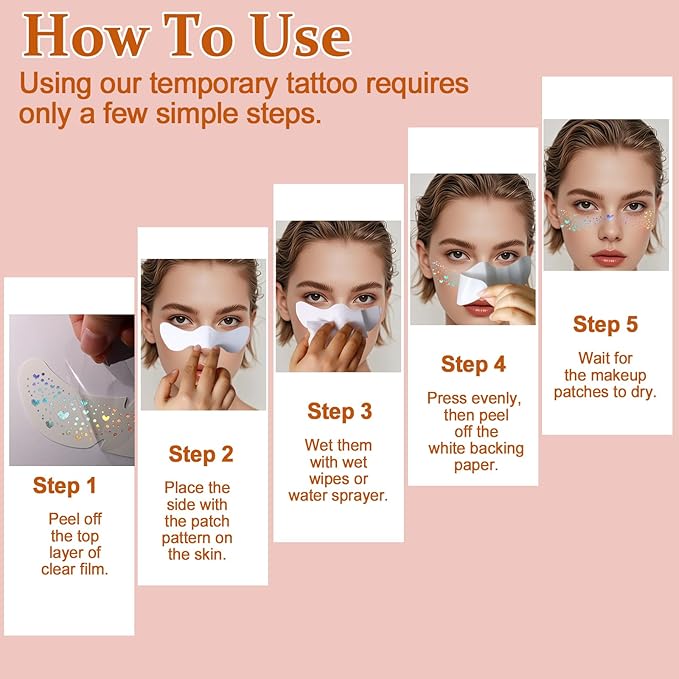 Boko 10Pcs Holographic Glitter Freckles Face Tattoo, Star Face Glitter Speckles Makeup Patches for Pride Accessories, Waterproof Sparkle Temporary Tattoos for Festival Concert Party Rave Accessories