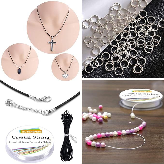 EuTengHao Jewelry Making Kit with Pliers, Wires, Jump Rings, Clasps, Cord and More for Jewelry DIY Crafts - Silver