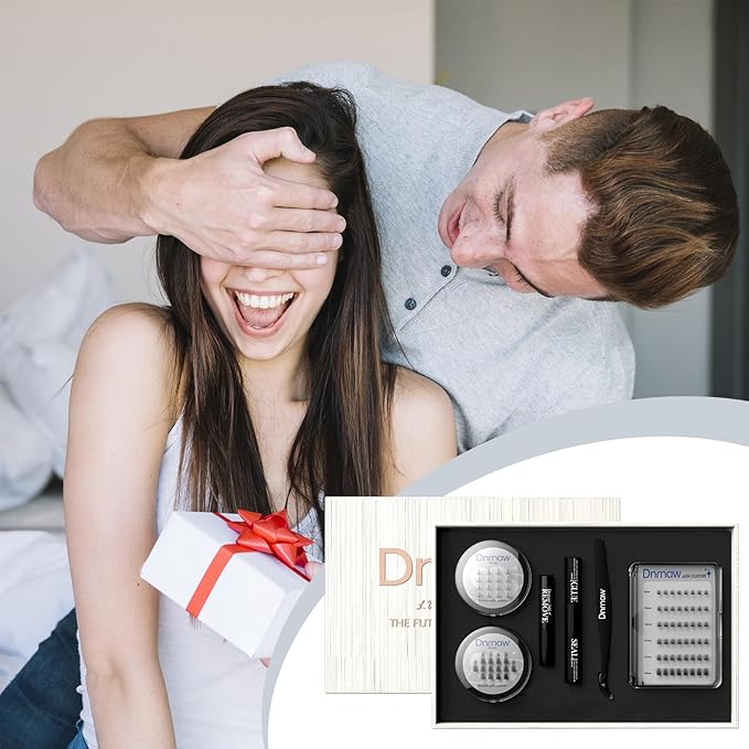 Luxury Lash Clusters Kit - Wispy & Fluffy Cluster Eyelash Extensions 8-16mm, 150H Wear | Korean Hypoallergenic PBT Fibers, Waterproof Glue & Seal | Gift Ready Premium Box (Natural-sliver box)