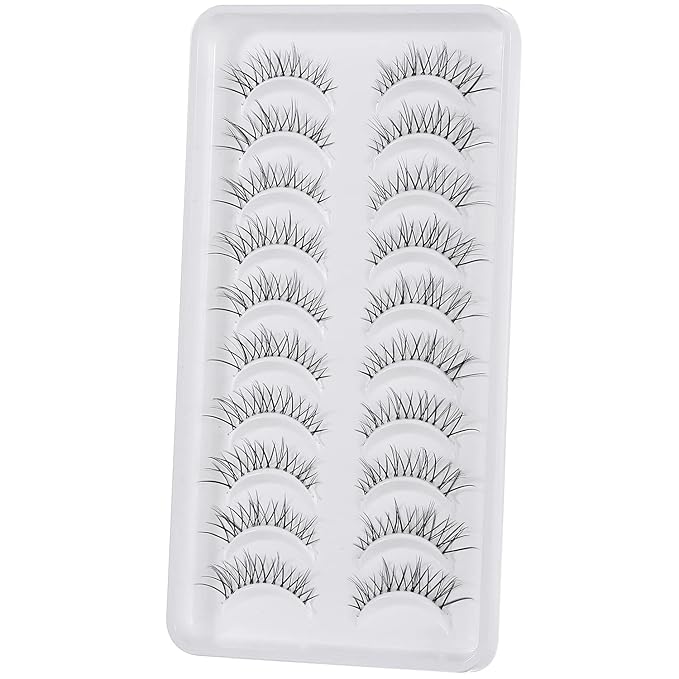 Manga Lashes Natural Look Japanese Anime Lashes Korean Asian Wispy Spiky Lashes with Clear Band Short Fake Eyelash 10 Pairs Pack by outopen