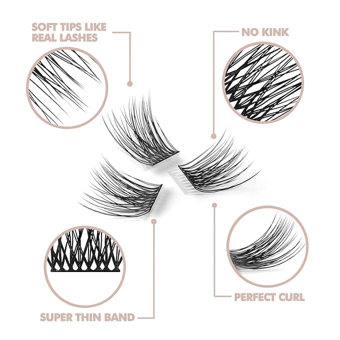 DIY Eyelash Extension, 3D Effect Glue Bonded Band Individual Lash 48 Clusters Volume Lashes Set, Home Eyelash Extension, C curl Lashes Pack 12MM-48 Clusters