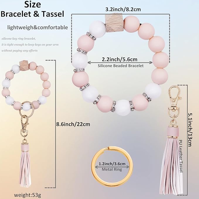 BIHRTC Key Ring Bracelet Car Keychain Holder Wristlet Silicone Women Beaded Bangle Chains