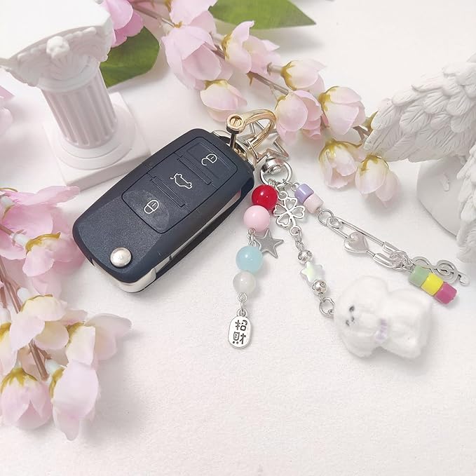 Cute Keychain Aesthetic Y2K Keychain Accessories Heart Butterfly Strawberry Bear Key Chain for Keys Bags Women Gifts