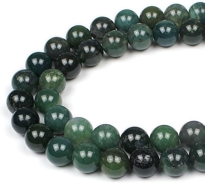 MJDCB Natural Moss Agate Round Crystal Energy Stone Beads Healing Power for Jewelry Making (8mm)
