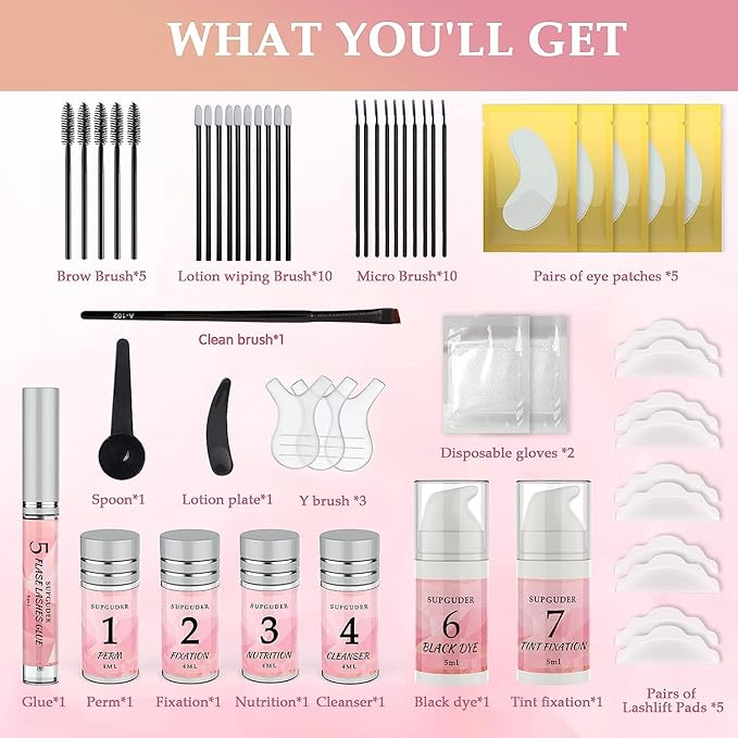 4 in1 Lash Lift and Brow Lamination Kit with Long-Lasting Black Color for 6-8 Weeks,Eyelash & Eyebrow Perm DIY Professional Kit,Easy to Use at Home & Salon