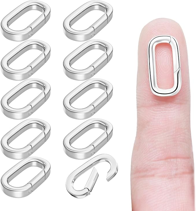 10Pcs Oval Clasp Carabiner Necklace Clasps and Closures, Spring Ring Clasp Pearl Necklace Enhancer Connector for Jewelry Bracelet Making